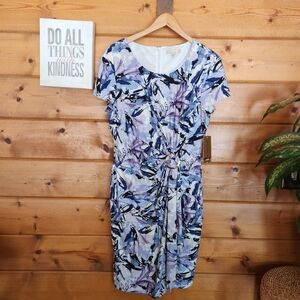 Cathaya NWT Abstract Watercolor Gathered Sheath Dress Stretch Pleated Plus Sz 16